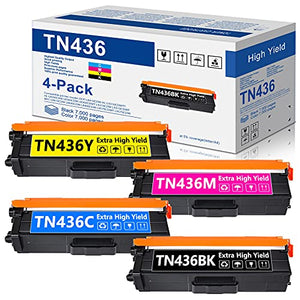 4 Pack (1Black+1Cyan+1Magenta+1Yellow) TN436BK, TN436C, TN436M, TN436Y Toner Cartridge Set Replacement for Brother TN436 DCP-L8410CDW HL-L8260CDW L9310CDWTT MFC-L8610CDW L9570CDW Printer