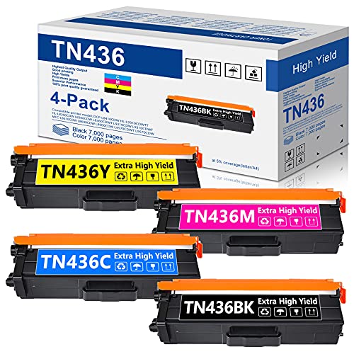 4 Pack (1Black+1Cyan+1Magenta+1Yellow) TN436BK, TN436C, TN436M, TN436Y Toner Cartridge Set Replacement for Brother TN436 DCP-L8410CDW HL-L8260CDW L9310CDWTT MFC-L8610CDW L9570CDW Printer