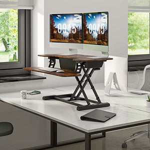 FLEXISPOT Electric Standing Desk Converter, 36'' Height Adjustable, Rustic Color