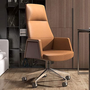 CBLdF Cowhide Boss Chair, High Back Managerial Executive Seat, Ergonomic Office Chair - Brown/Red