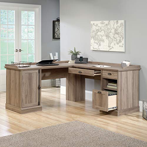 Sauder 418270 Barrister Lane L-Desk, L: 68.90" x W: 68.90" x H: 31.85", Salt Oak finish