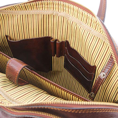 Tuscany Leather Urbino Leather laptop briefcase 2 compartments with front pocket - TL141894 (Dark Brown)