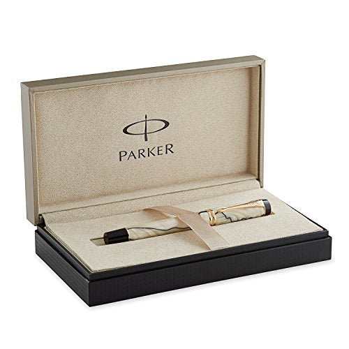 Parker Duofold International Pearl and Black, Fountain Pen with Medium solid gold nib (S0767480)