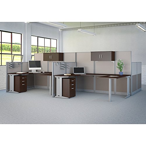 Bush Business Furniture Office in an Hour 89W x 65D U Shaped Cubicle Workstation with Storage in Mocha Cherry