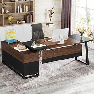 Tribesigns Executive Desk and Lateral File Cabinet Set, L-Shaped Computer Desk with Storage, Walnut/Black