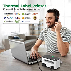 MUNBYN Label Printer with Pack of 500 Label Paper, Paper Holder, Thermal Printer for Barcodes-Labels Labeling, Compatible with UPS, FedEx, Amazon, Ebay, Etsy, Shopify, etc