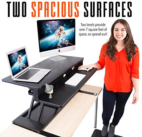 Flexpro Power Electric Standing Desk | Electric Height-Adjustable Stand up Desk | by Award Winning Stand Steady! Holds 2 Monitors + Laptop! | Easy Quiet Adjustments! (Black) (40")