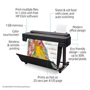 HP DesignJet T650 Large Format Wireless Plotter Printer - 36" (5HB10A), with Standard Genuine Ink Cartridges (4 Inks) - Bundle