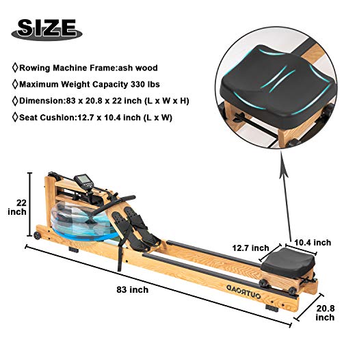 Outroad Rowing Machine for Home Gym Use, Water Wooden Rower with LCD Monitor, Outdoor Indoor Fitness Exercise Training Sports Equipment