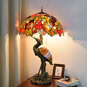 NINGZ Handmade Stained Glass Tiffany Style Male Crane Desk Lamp 50CM Brown Grape Glass Lampshade Night Light