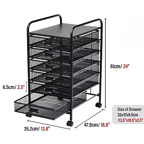 WAHHWF Metal Drawers Rolling Storage Cart with Label Frame - Black, 35x47.9x61cm
