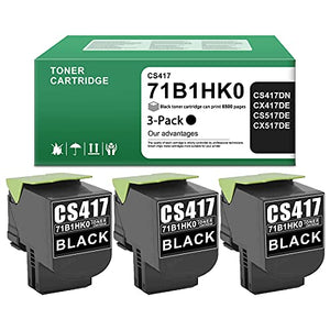 3-Pack Black 71B1HK0 Toner Cartridge Compatible Replacement for Lexmark CS417 CX417de CS417dn CX517de CS517de Printer Ink Cartridge.