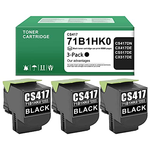 3-Pack Black 71B1HK0 Toner Cartridge Compatible Replacement for Lexmark CS417 CX417de CS417dn CX517de CS517de Printer Ink Cartridge.