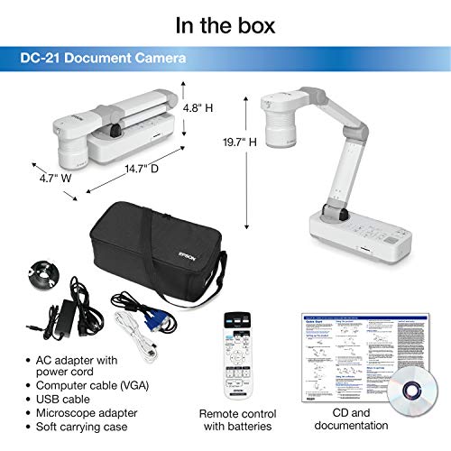 Epson DC-21 High-Definition Document Camera with HDMI, 12x Optical Zoom, 10x Digital Zoom and 1080p Resolution