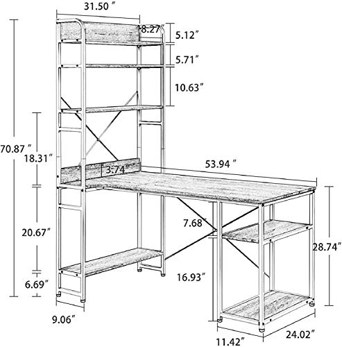 Computer Desk with 4 Tier Storage Shelves Large L-Shaped Home Office Desk PC Laptop Writing Table Workstation with Hutch Bookshelf (Oak)