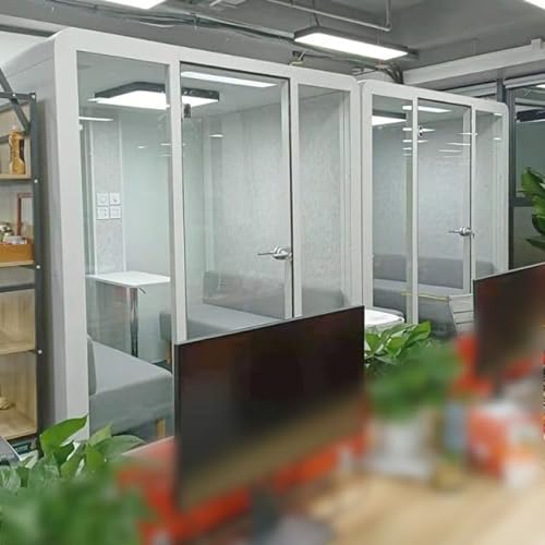 Generic Mobile Office Pod Booth Meeting Room with Glass Door, LED Lights, Stand Alone, Folding Conference Table with Wheels - Large Size
