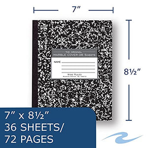 Roaring Spring Wide Ruled Flexible Cover Composition Book, 1 Case (144 Total), 8.5" x 7" 36 Sheets, Black Marble, 77332cs1