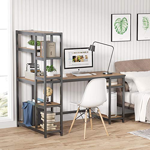 Tribesigns Reversible Computer Office Desk with 9-Tier Storage Shelves, 67 inch Large PC Laptop Study Writing Table Workstation with Hutch Bookshelf and CPU Stand for Home Office (Oak)