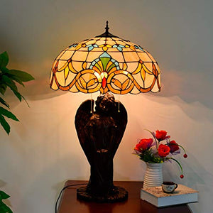 MANHONG Tiffany Table Lamp Yellow Baroque Glass Desk Lamp