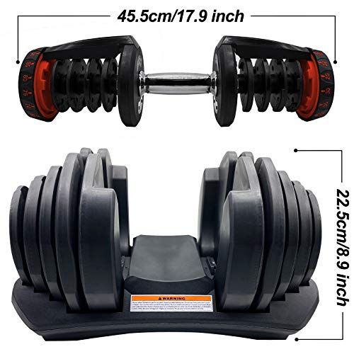 D.Y.A Adjustable Dumbbells Weights Dumbbells Set Strength Training 40KG/90lbs Fitness Equipment Dial System Dumbbell with Handle and Weight Plate for Men Women Bodybuilding Workout Home Gym 1PCS