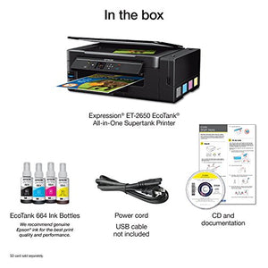 Epson Expression ET-2650 EcoTank Wireless Color All-in-One Small Business Supertank Printer with Scanner and Copier