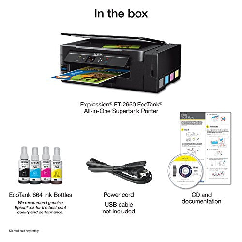 Epson Expression ET-2650 EcoTank Wireless Color All-in-One Small Business Supertank Printer with Scanner and Copier (Renewed)