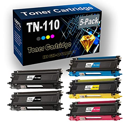 Remanufactured Toner Cartridge Replacement for Brother TN110 TN-110BK TN-110C TN-110Y TN-110M for Brother DCP-9040CN DCP-9045CDN MFC-9840CDW Printer (5-Pack, 2BK+C+Y+M)
