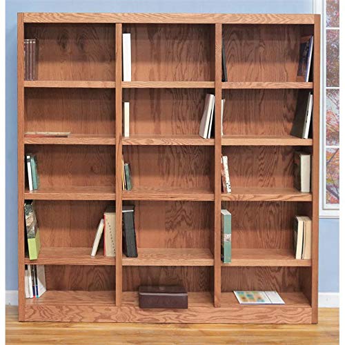 Bowery Hill 72" Tall 15-Shelf Triple Wide Wood Library Bookcase Storage - Dry Oak