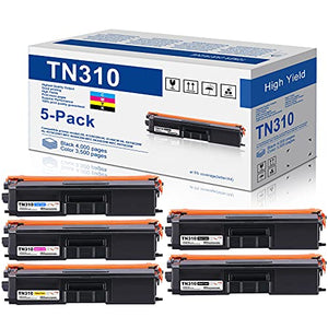 5-Pack(2BK+1C+1M+1Y) TN310BK TN310C TN310M TN310Y Toner Cartridge Replacement for Brother TN310 TN-310 to use with HL-4150CDN HL-4140CW HL-4570CDW HL-4570CDWT MFC-9650CDW Printer Toner Cartridge