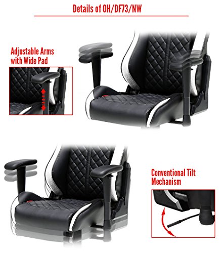 DXRacer Drifting Series OH/DF73/NW Racing Seat Office Chair Gaming Ergonomic adjustable Computer Chair with - Included Head and Lumbar Support Pillows (Black, White)