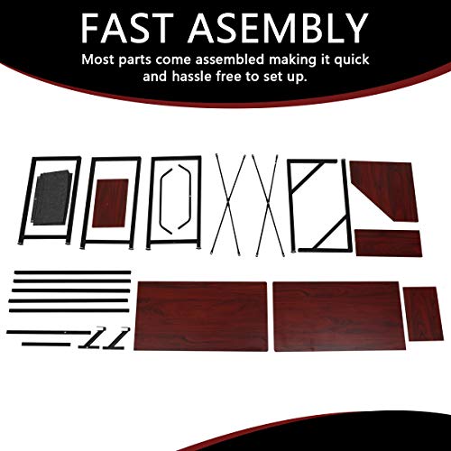 AZGO L Shaped Desk Home Office Desk with Round Corner Computer Desk with Large Monitor Stand Space-Saving Easy to Assemble PC Table Desk Office Writing Workstation for Home Office Bedrooom Wine Red
