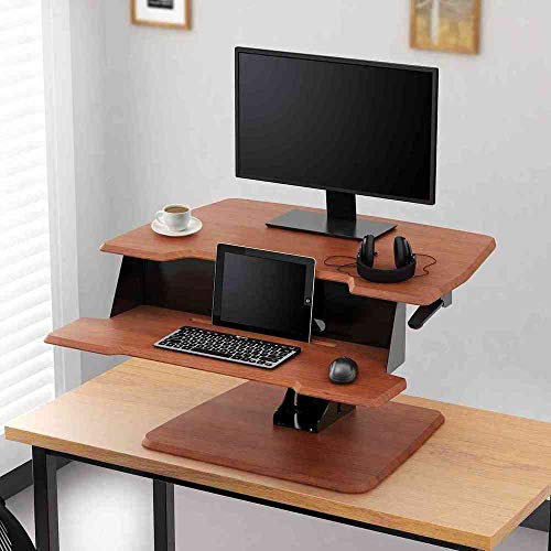EE Eureka Ergonomic Standing Desk Converter, Adjustable Sit Stand Desk Converter for Laptop Computer Workstation, 31.5 Inch Wide, No Assembly Required, Cherry