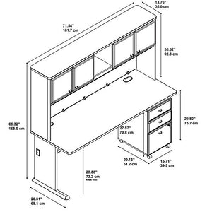 Bush Business Furniture Series A 72W Desk with Hutch and Mobile File Cabinet in Pewter and White Spectrum