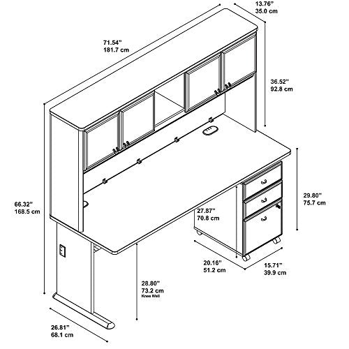 Bush Business Furniture Series A 72W Desk with Hutch and Mobile File Cabinet in Hansen Cherry and Galaxy