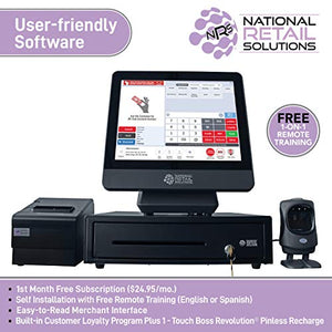 NRS Cash Register for Small Businesses (USA ONLY)- POS System Bundle Includes -Merchant Touch Screen Monitor, Customer-Facing Display, Barcode Scanner, Cash Drawer and Receipt Printer