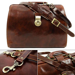 Leather Doctor Bag Purse Medical Handbag Vintage Brown Key Lock Briefcase - Time Resistance