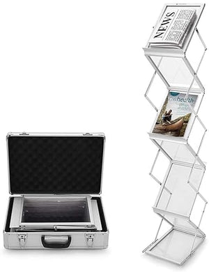 None 6-Tier Folding Literature Brochure Display Rack Aluminum Case Catalog Rack Silver - Free Size