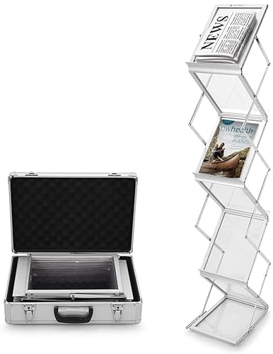 6-Tier Folding Literature Brochure Display Rack Aluminum Case Catalog Rack Silver - Free Size