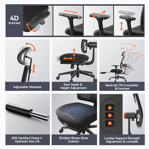 Newtral Ergonomic Chair with Footrest - Auto-Following Lumbar Support, 4D Armrest, Adjustable Seat & Recline