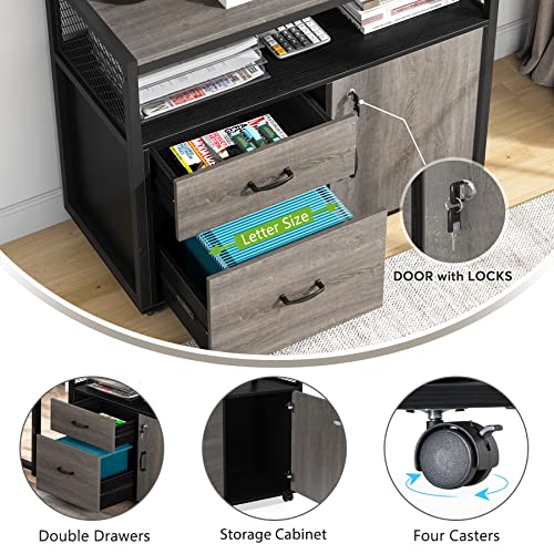 Tribesigns L Shaped Desk with Drawer Cabinet and File Cabinet, 55" Executive Computer Desk, Home Office Furniture (Gray, 55 inches)