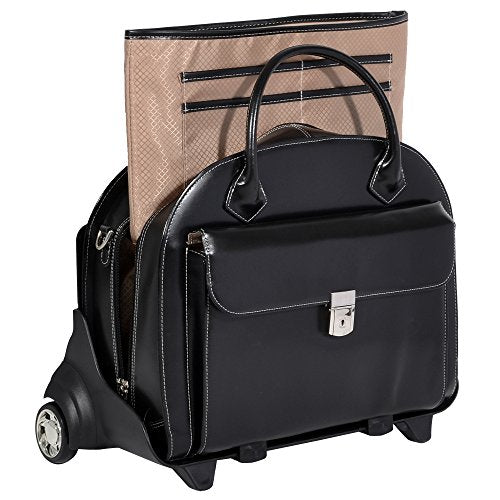 McKleinUSA W Series, Glen Ellyn, Top Grain Cowhide Leather, 15" Leather Patented Detachable -Wheeled Ladies' Laptop Briefcase, Black (94365), One Size