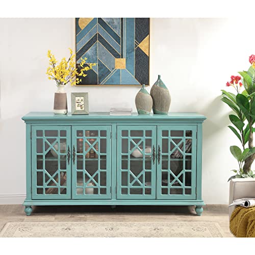 Coast to Coast Bayberry Blue Rub-Through 4-Door Credenza 72" W x 18" D x 39" H