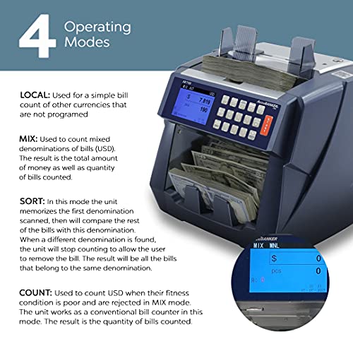 AccuBANKER AB7100 Mixed Bill Value Counter - Bank Business Grade Mixed Denomination Cash Counting Machine W Counterfeit Detection Count Add & Recognize Fake Money Holds 500 Bills Count 1200 Bills/min