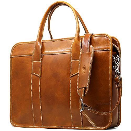 Floto Roma Slim Briefcase Men's Business Case (Olive (Honey) Brown)