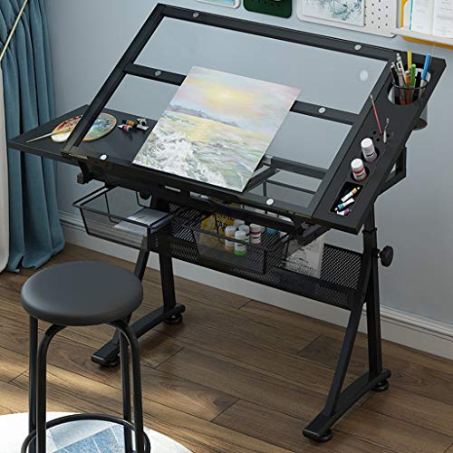Height Adjustable Drawing Desk, Tiltable Craft Table with Storage, Large Art Desk, for Home Office Drafting Table