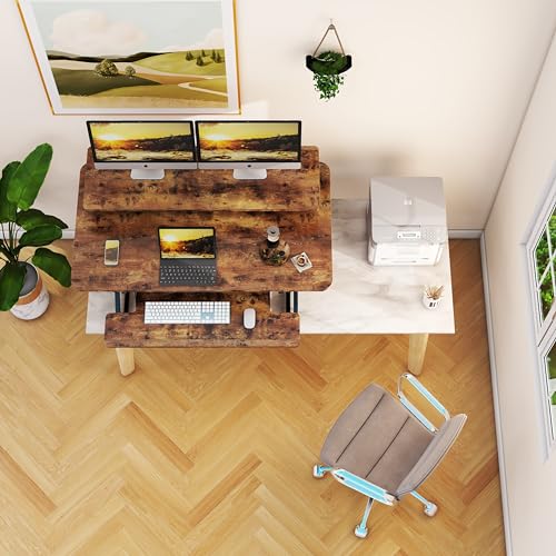 Lubvlook 42 inch Standing Desk Converter with Keyboard Tray, Rustic Brown