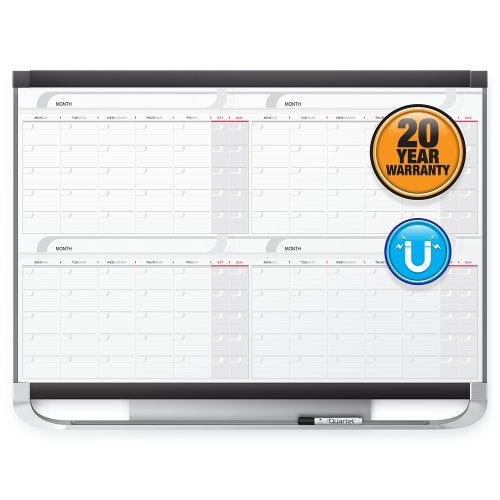 Quartet Dry Erase Calendar Board, Magnetic Whiteboard Planner, 4' x 3', 4 Months, Total Erase Surface, Prestige 2 (4MCP43P2)