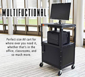 Stand Steady Line Leader AV Cart with Locking Cabinet - Black Metal Utility Cart with Storage Shelf