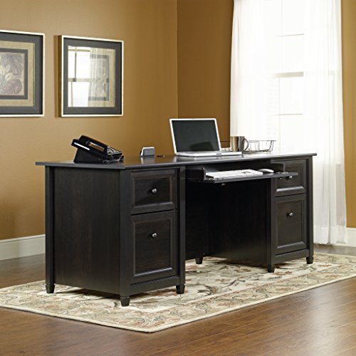 Sauder 409042 Edge Water Executive Desk, L: 65.12" x W: 29.53" x H: 29.37", Estate Black finish