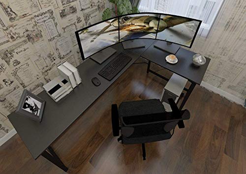 SZXKT L Shaped Desk Home Office Corner Desk 67" Computer Table Sturdy Gaming Desk Wooden Table Workstation Reversible Modern Simple Multi-Usage Desk with Storage Bag Space-Saving Writing Desk（Black）